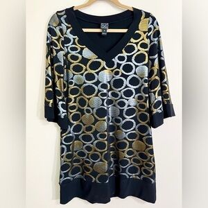 CLARA SUN WOO‎ Women's Retro Eclectic Geometric Bell Sleeve Shift Tunic Size XS